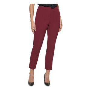 DKNY Womens Maroon Elastic Waistband Ankle Wear To Work High Waist Pants 18